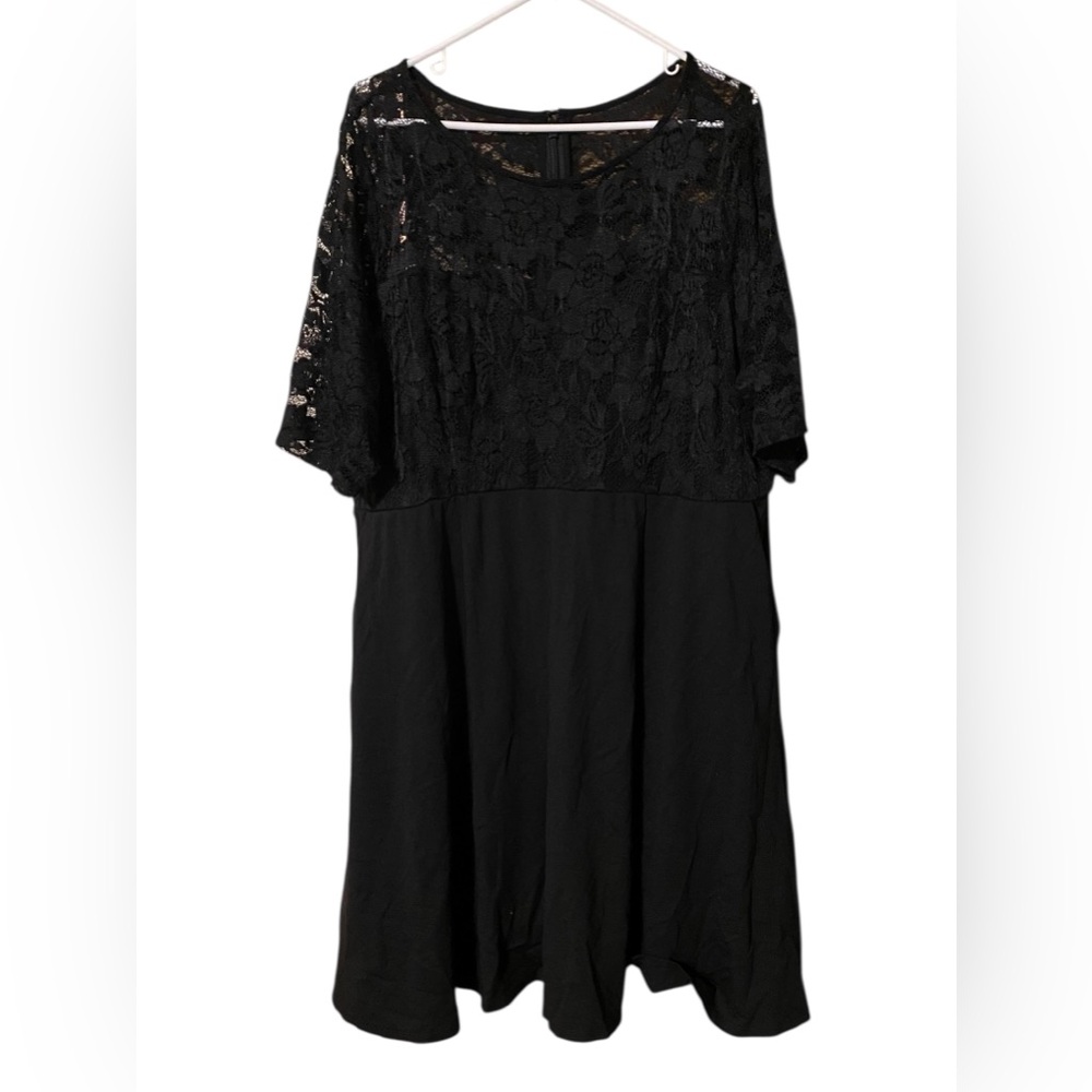 Torrid Lace Skater Dress Women’s 22 Black Sheer Soft Jersey Knit Dark Romantic